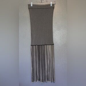 Zara Black & White Knit Fringed Midi Skirt Size Small